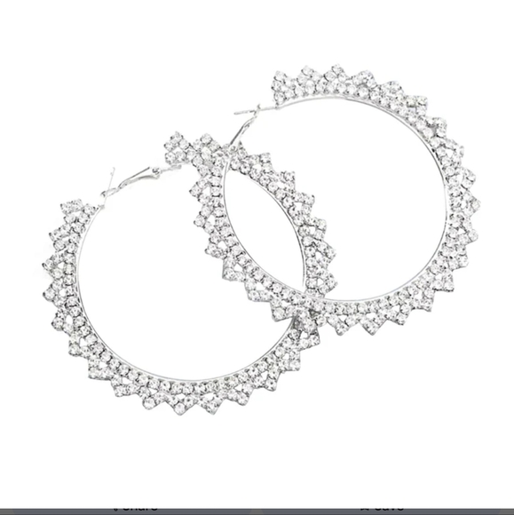 Express Silver Tone Crystal Hoop Earrings - Picture 1 of 5